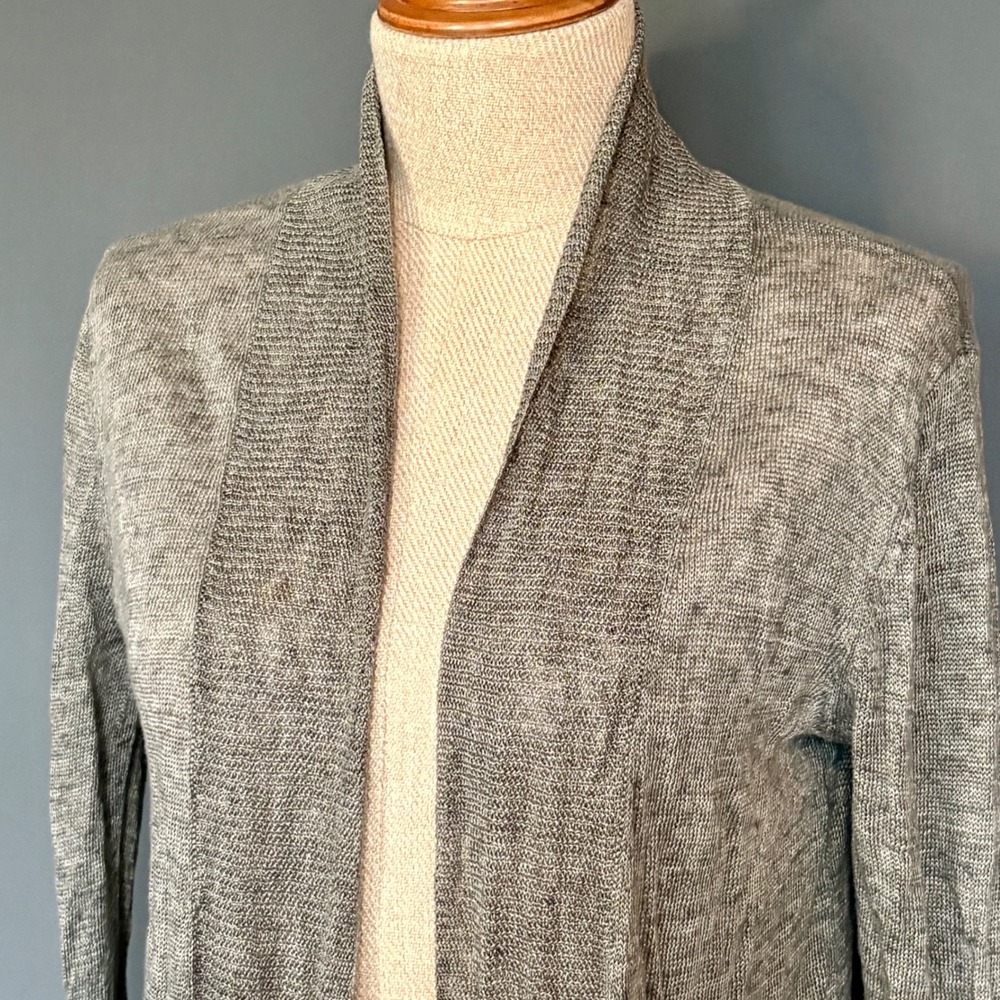 Eileen‎ Fisher Linen Shawl Cardigan | Size S | Grey Open Front